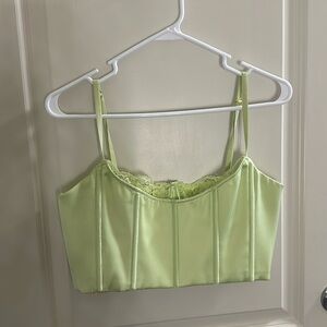 Green crop top with built in lace bra